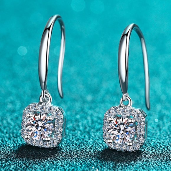 Jewelry - Certified 1ct. t.w. Moissanite Diamond Halo Drop Earrings NEW